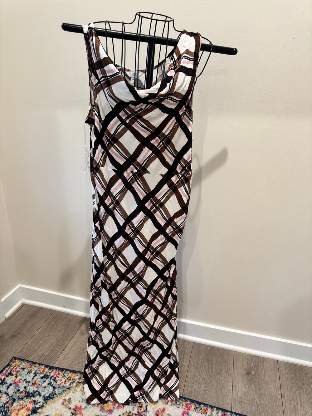 Time and Tru Women’s Pink Smoke Plaid Cowl Neck Maxi Dress Size S 4–6